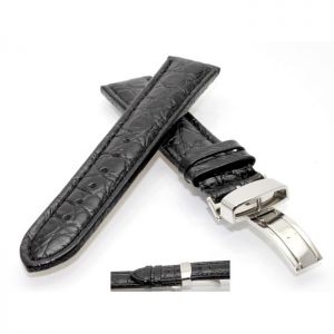 Kroko-Alligator Uhrenarmband Modell African-FS schwarz 22 mm, Faltschließe
