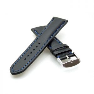 Französisches, softweiches Uhrenarmband Modell Paris schwarz-blau 22 mm