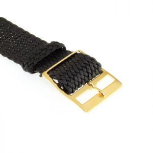 Perlon Durchzugs-Uhrenarmband Modell Robby schwarz 16 mm, Goldschließe