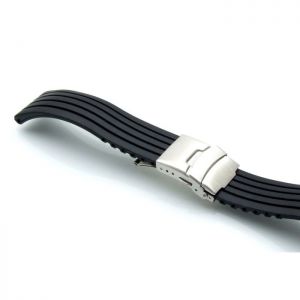 Silikon Uhrenarmband Modell Kreta-FS-S schwarz 20 mm, Faltschließe