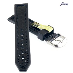 Fluco Hybrid Silikon-echt Alligator Uhrenarmband Modell Sydney schwarz 20 mm
