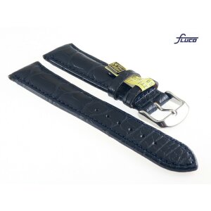 Fluco Echt Alligator Uhrenarmband – 20 Mm, Handgefertigt In Deutschland, Große Maserung, Blau Mit Weißer Naht