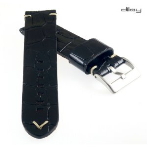 Diloy Premium Alligator Uhrenarmband Modell Brasil Easy-Klick schwarz 20 mm