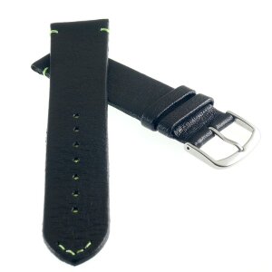 Echt Elch-Leder Uhrenarmband Modell Vancouver schwarz-grün 16 mm