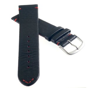 Echt Elch-Leder Uhrenarmband Modell Vancouver schwarz-rot 18 mm