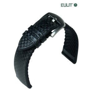 Eulit Hybrid Silikon-Carbon Uhrenarmband Modell Eutec-Carbon schwarz-SN 24 mm