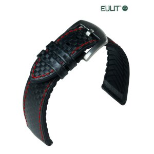 Eulit Hybrid Silikon-Carbon Uhrenarmband Modell Eutec-Carbon schwarz-RN 24 mm