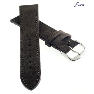 Fluco Veloursleder Uhrenarmband Modell Oslo-XS mocca 18 mm Handarbeit