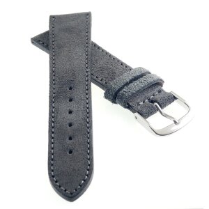 Veloursleder Uhrenarmband Modell Oslo-XL dunkel-grau 22 mm Handarbeit
