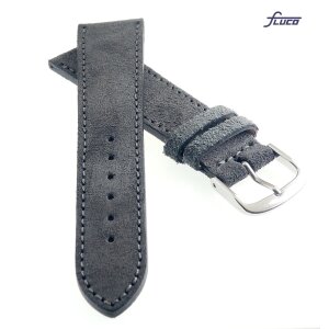 Fluco Veloursleder Uhrenarmband Modell Oslo-NL dunkel-grau 22 mm Handarbeit