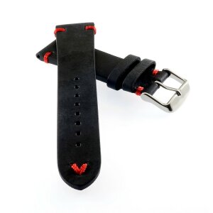 Rindleder Uhrenarmband Modell Beluga-Coke-NL schwarz-rot 20 mm, Coke Farben
