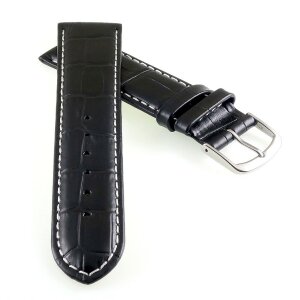 Feines Alligator Leder Uhrenarmband Modell Lausanne-NL schwarz-WN 22 mm