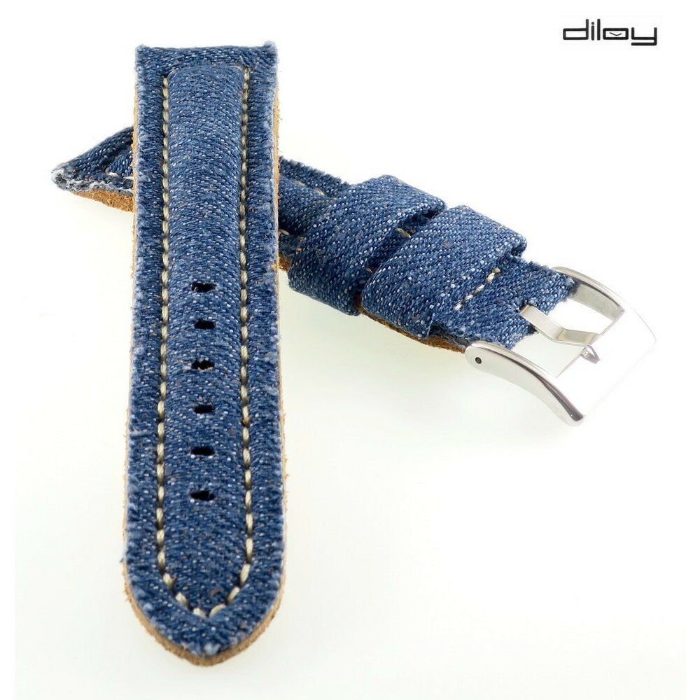 Diloy Jeans Uhrenarmband Modell Jeans-Chrono dunkel-blau 20 mm stark gepolstert 