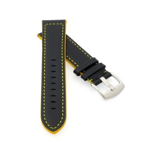 Softleder Uhrenarmband Modell Sportina schwarz-gelb 24 mm Breitdorn