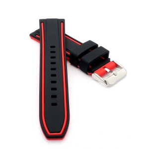 Premium Silikon Uhrenarmband Modell Malibu schwarz-rot 20 mm