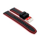 Premium Silikon Uhrenarmband Modell Malibu schwarz-rot 20 mm