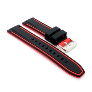 Premium Silikon Uhrenarmband Modell Malibu schwarz-rot 22 mm
