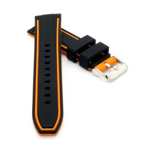 Premium Silikon Uhrenarmband Modell Malibu schwarz-orange 22 mm
