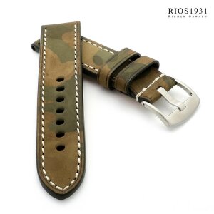 Rios1931 Camouflage Leder-Uhrenarmband Modell Hawker braun-grün 20 mm