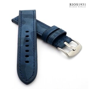 Rios1931 Camouflage Leder-Uhrenarmband Modell Douglas blau 20 mm