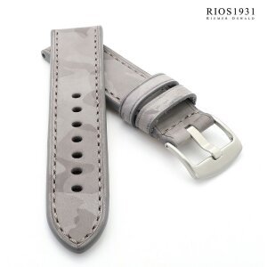 Rios1931 Camouflage Leder-Uhrenarmband Modell Douglas grau 20 mm