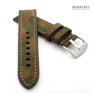 Rios1931 Camouflage Leder-Uhrenarmband Modell Douglas braun-grün 24/22 mm