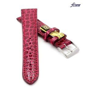Fluco Limited-Edition echt Krokodil Uhrenarmband Modell Burma bordeaux-rot 18 mm