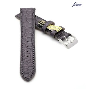 Fluco Limited-Edition echt Krokodil Uhrenarmband Modell Burma dunkel-grau 20 mm 