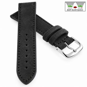 Easy-Klick Veloursleder Uhrenarmband Modell Oslo-NL schwarz 18 mm Handarbeit