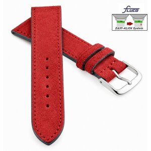 Fluco Easy-Klick Veloursleder Uhrenarmband Modell Oslo-NL rot 18 mm Handarbeit