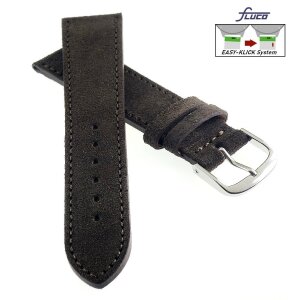 Fluco Easy-Klick Veloursleder Uhrenarmband Modell Oslo-XS mocca 18 mm Handarbeit