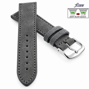 Fluco Easy-Klick Veloursleder Uhrenarmband Modell Oslo-XL dunkel-grau 18 mm Handarbeit
