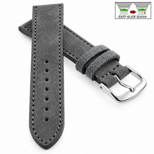 Easy-Klick Veloursleder Uhrenarmband Modell Oslo-XL dunkel-grau 20 mm Handarbeit