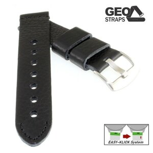 GEO-Straps Easy-Klick Old Military softweiches Rindleder Uhrenarmband schwarz-SN 22 mm