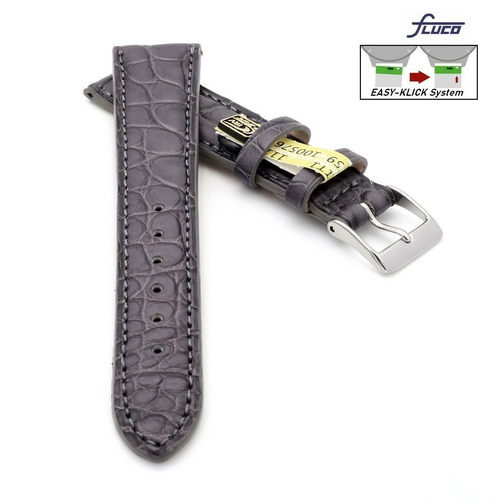 Uhrarmband Uhrband Armband Schließe Kroko glänzend Leder-Band 10 mm dunkelgrau 