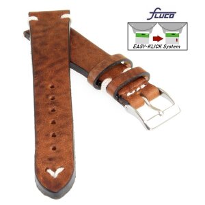 Fluco Easy-Klick Vintage Rindleder Uhrenarmband Modell Hunter cognac 22 mm Handarbeit
