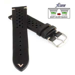 Fluco Easy-Klick Vintage Rindleder Uhrenarmband Modell Hunter-Racing schwarz 18 mm