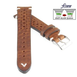 Fluco Easy-Klick Vintage Rindleder Uhrenarmband Modell Hunter-Racing cognac 18 mm