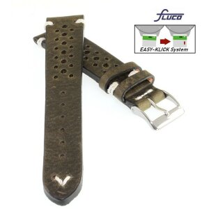 Fluco Easy-Klick Vintage Rindleder Uhrenarmband Modell Hunter-Racing khaki-grün 19/16 mm