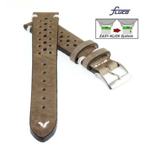 Fluco Easy-Klick Vintage Rindleder Uhrenarmband Modell Hunter-Racing creme-beige 20/16 mm