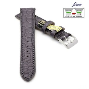 Fluco Easy-Klick Limited-Edition echt Krokodil Uhrenarmband Modell Burma dunkel-grau 19 mm