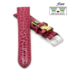 Fluco Easy-Klick Limited-Edition echt Krokodil Uhrenarmband Modell Burma bordeaux-rot 19 mm