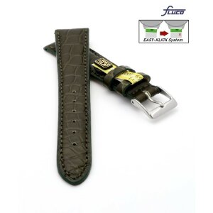 Fluco Easy-Klick Limited-Edition echt Krokodil Uhrenarmband Modell Burma dunkel-grün 19 mm