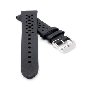 Soft Kalb-Nappa Rallye Uhrenarmband Modell Montreal-Golf-NL schwarz 18 mm