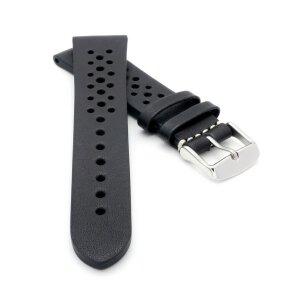 Soft Kalb-Nappa Rallye Uhrenarmband Modell Montreal-Golf-NL schwarz 22 mm