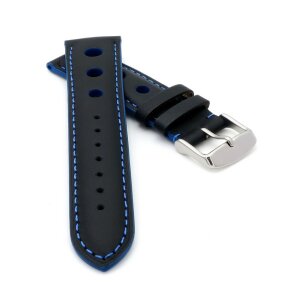 Rallye Kalbsleder Uhrenarmband Modell Drift schwarz-blau 20 mm