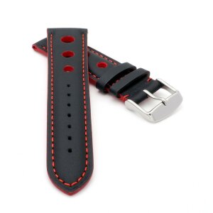 Rallye Kalbsleder Uhrenarmband Modell Drift schwarz-rot 24 mm