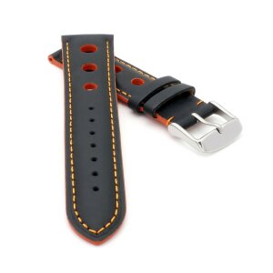 Rallye Kalbsleder Uhrenarmband Modell Drift schwarz-orange 24 mm