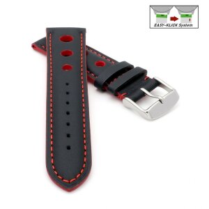 Rallye Easy-Klick Kalbsleder Uhrenarmband Modell Drift schwarz-rot 24 mm