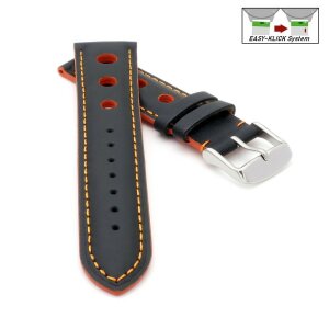 Rallye Easy-Klick Kalbsleder Uhrenarmband Modell Drift schwarz-orange 24 mm